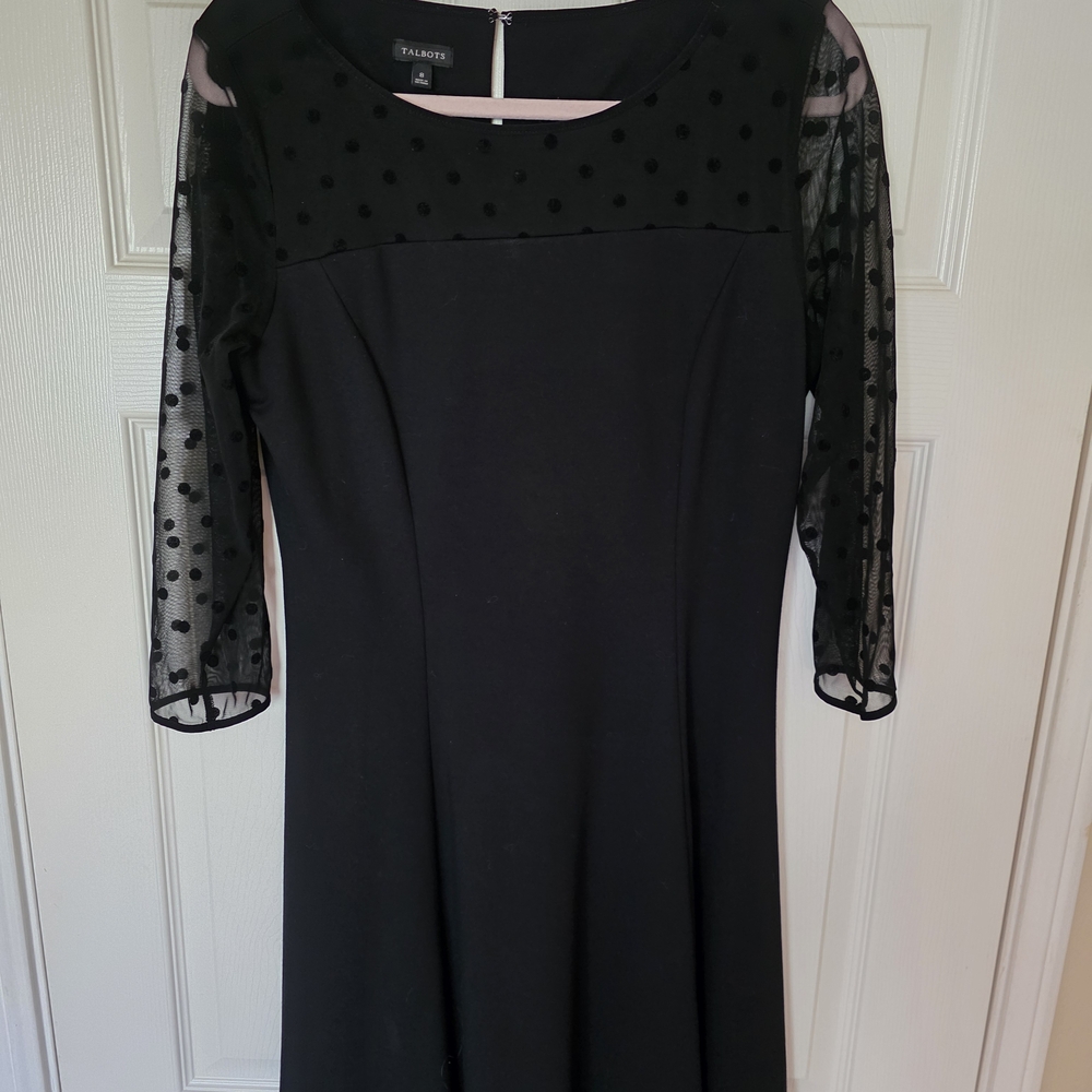 Talbots Black A-Line Dress 3/4 Sleeve Crew Neck